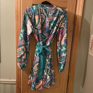 Teal Paisley Long Sleeve Dress